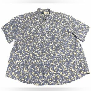 Old Navy Blue and Cream Floral Men's Shirt